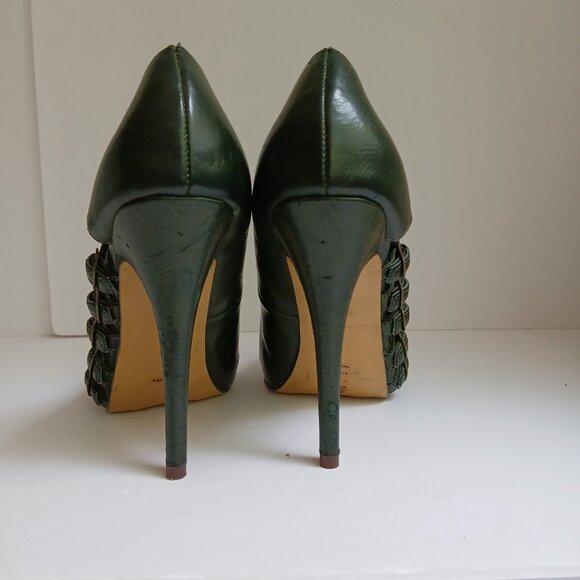 Y2K  Green Leather Multi Cut Out Buckle Accents Hidden Platform Stilettos Sz 7.5 - Picture 4 of 8